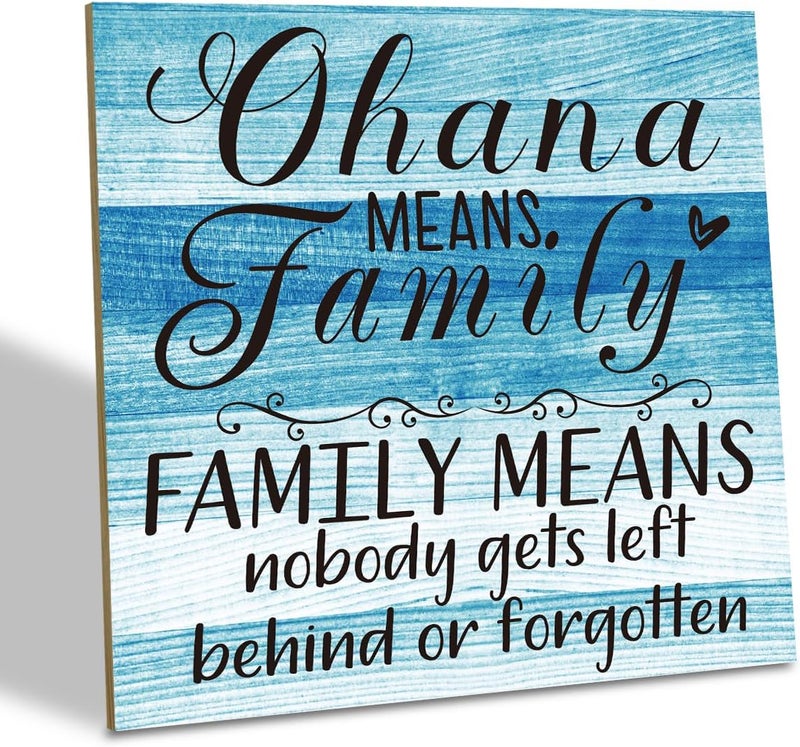 SUSZDOU Family Wooden Plaque, “Family Means Nobody Gets Left Behind or Forgotten”, 6.2x6.2 Inch Table Art Sign, Farmhouse Quote Decor for Living Room or Home Tabletop B - Image 1